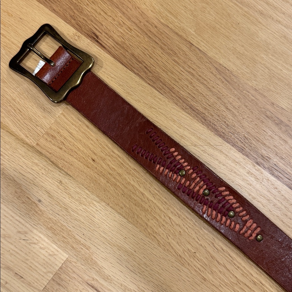 Lucky Brand Embroidered Beaded Boho   Brown Genuine Leather Belt Sz L - Picture 12 of 15